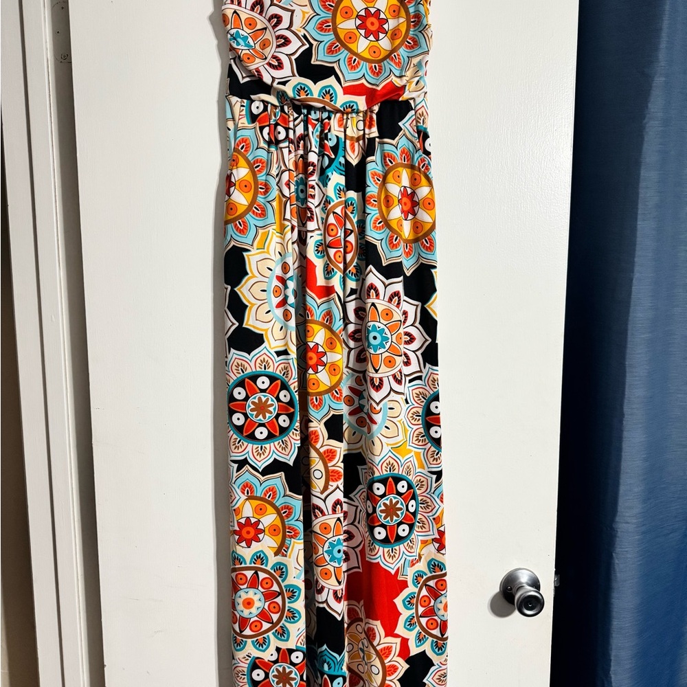 Colorful Strapless Maxi Dress w Pockets